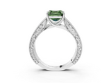 White gold Fancy Green Asscher  Cut Solitaire Engraved Band with Four-Prong Setting_3