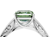 White gold Fancy Green Asscher  Cut Solitaire Engraved Band with Four-Prong Setting_4