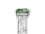 White gold Fancy Green Asscher  Cut Solitaire Engraved Band with Four-Prong Setting_5