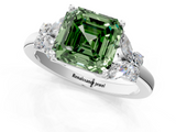 White gold Fancy Green Asscher  Cut Solitaire Floral Diamond Ring with Four-Prong Setting_11