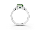 White gold Fancy Green Asscher  Cut Solitaire Floral Diamond Ring with Four-Prong Setting_13