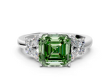 White gold Fancy Green Asscher  Cut Solitaire Floral Diamond Ring with Four-Prong Setting_29