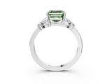 White gold Fancy Green Asscher  Cut Solitaire Floral Diamond Ring with Four-Prong Setting_3