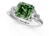 White gold Fancy Green Asscher  Cut Solitaire Floral Diamond Ring with Four-Prong Setting_30