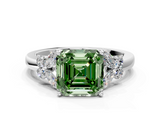 White gold Fancy Green Asscher  Cut Solitaire Floral Diamond Ring with Four-Prong Setting_6