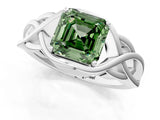 White gold Fancy Green Asscher Cut Solitaire Intertwined Band Prong Setting Ring_1