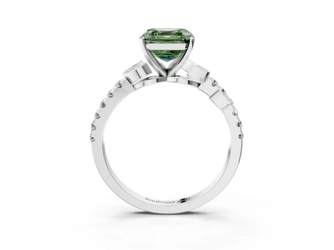 White gold Fancy Green Asscher Cut Solitaire Leaf-Inspired Diamond Ring with Pavé Band and Four-Prong Setting_15