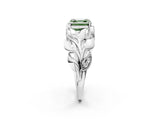White gold Fancy Green Asscher Cut Solitaire Leaf-Inspired Engagement Ring with Prong Setting_14
