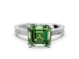 White gold Fancy Green Asscher Cut Solitaire Milgrain Engraved Band with Four-Prong Setting_12