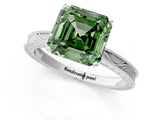 White gold Fancy Green Asscher Cut Solitaire Milgrain Engraved Band with Four-Prong Setting_13