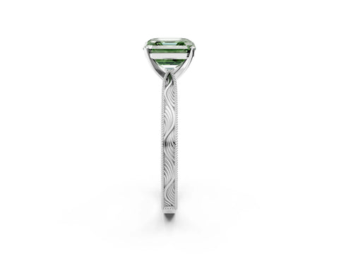 White gold Fancy Green Asscher Cut Solitaire Milgrain Engraved Band with Four-Prong Setting_14