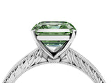 White gold Fancy Green Asscher Cut Solitaire Milgrain Engraved Band with Four-Prong Setting_16