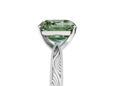 White gold Fancy Green Asscher Cut Solitaire Milgrain Engraved Band with Four-Prong Setting_17