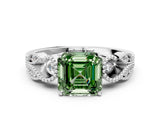 White gold Fancy Green Asscher Cut Solitaire Milgrain Leaf Band with Prong Setting_12