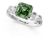 White gold Fancy Green Asscher Cut Solitaire Milgrain Leaf Band with Prong Setting_13