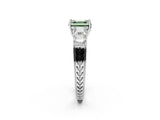 White gold Fancy Green Asscher Cut Solitaire Princess Side Stone Engraved Band Prong Setting Ring_26