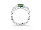 White gold Fancy Green Asscher Cut Solitaire Princess Side Stone Engraved Band Prong Setting Ring_27