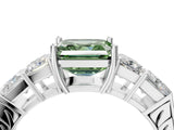 White gold Fancy Green Asscher Cut Solitaire Princess Side Stone Engraved Band Prong Setting Ring_28