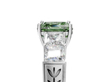 White gold Fancy Green Asscher Cut Solitaire Princess Side Stone Engraved Band Prong Setting Ring_29