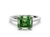 White gold Fancy Green Asscher  Cut Solitaire Ring with Cathedral Band and Four-Prong Setting
