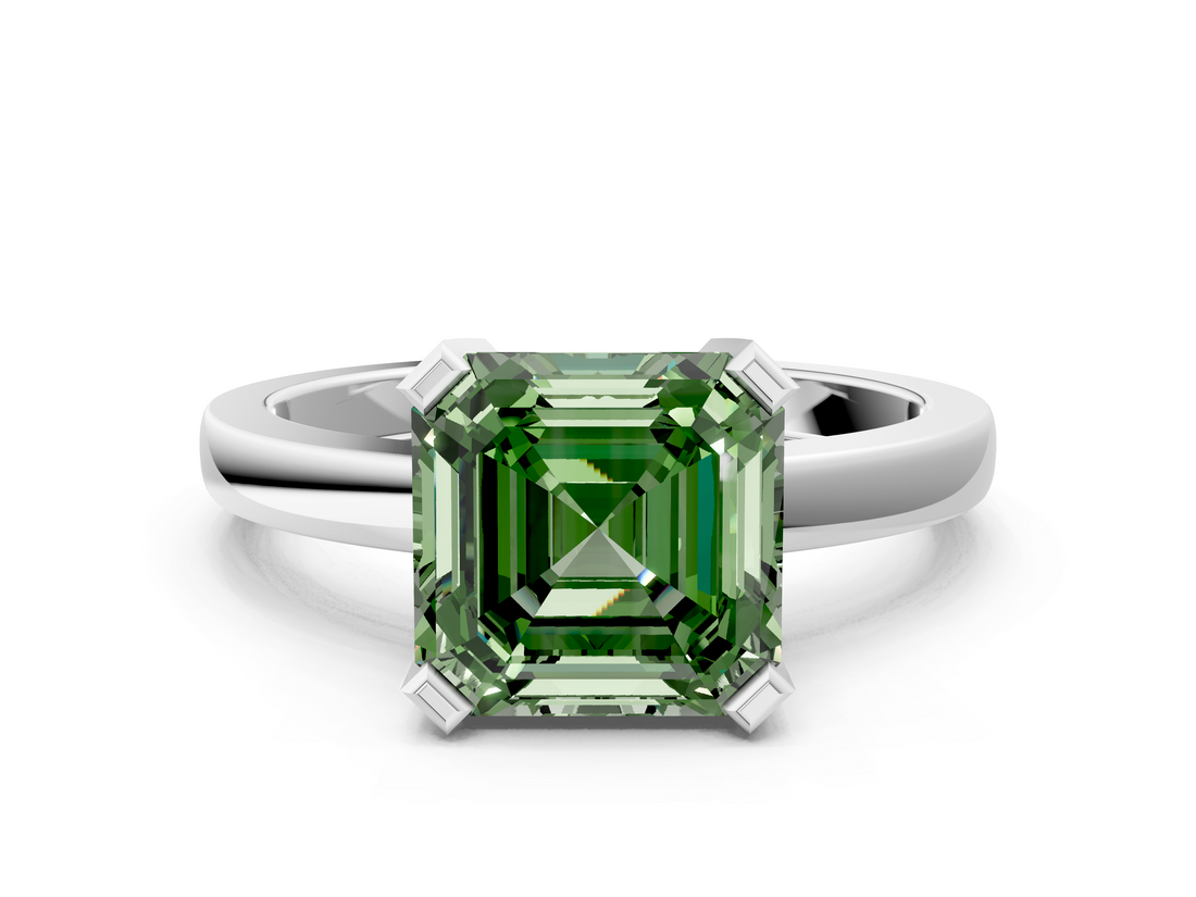 White gold Fancy Green Asscher  Cut Solitaire Ring with Four-Prong Setting and Classic Band_17
