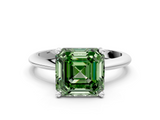 White gold Fancy Green Asscher  Cut Solitaire Ring with Four-Prong Setting on a Classic Band