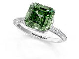 White gold Fancy Green Asscher Cut Solitaire Split Shank Pave Diamond Engagement Ring with Four-Prong Setting_1