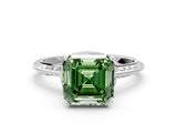 White gold Fancy Green Asscher Cut Solitaire Split Shank Pave Diamond Engagement Ring with Four-Prong Setting_48