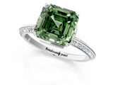 White gold Fancy Green Asscher Cut Solitaire Split Shank Pave Diamond Engagement Ring with Four-Prong Setting_49