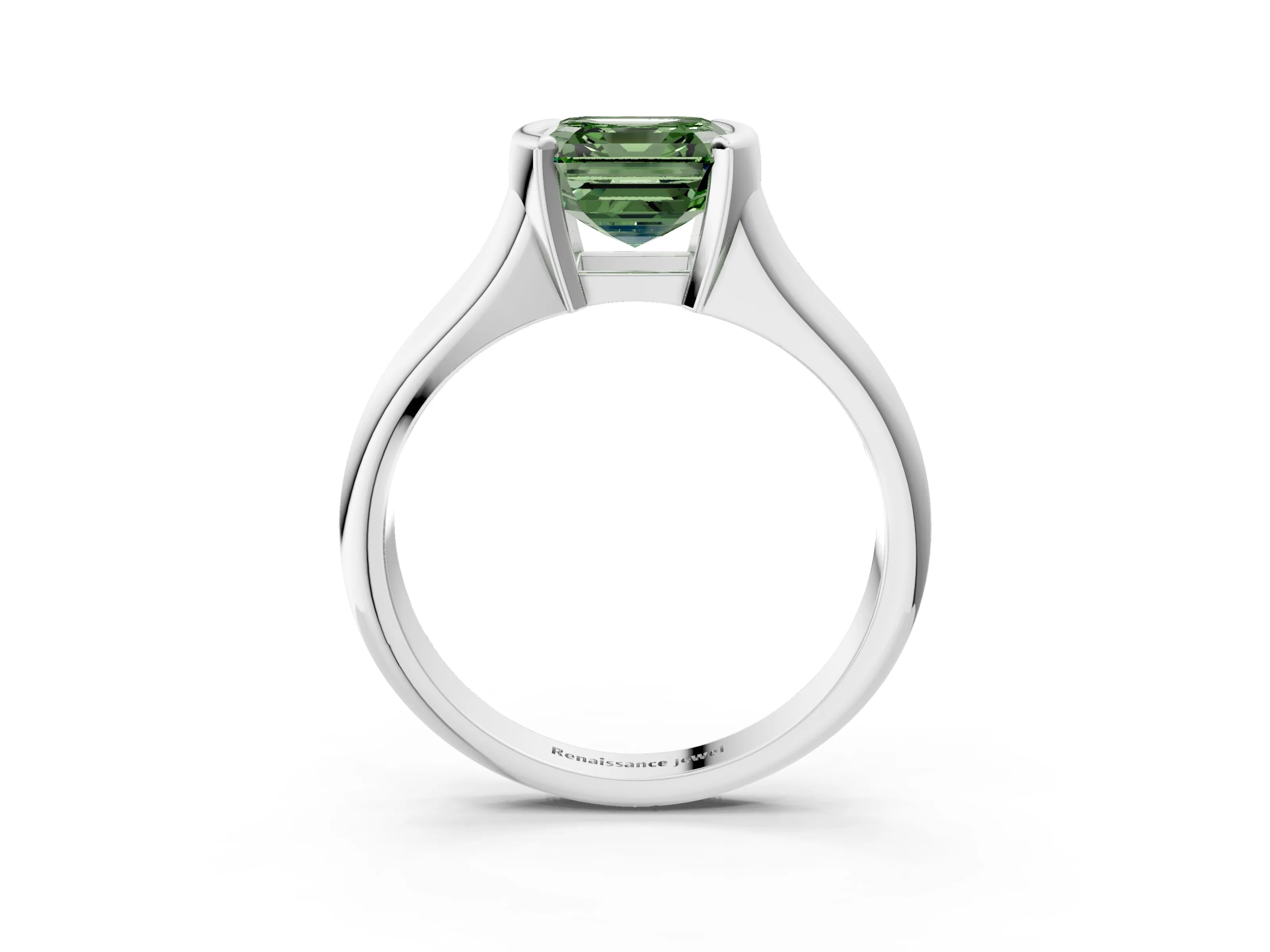 White gold Fancy Green Asscher Cut Solitaire Tension Set Diamond Ring with Split Shank Band_15