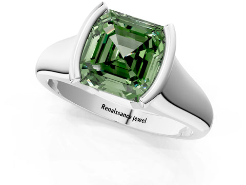 White gold Fancy Green Asscher Cut Solitaire Tension Set Diamond Ring with Split Shank Band_1