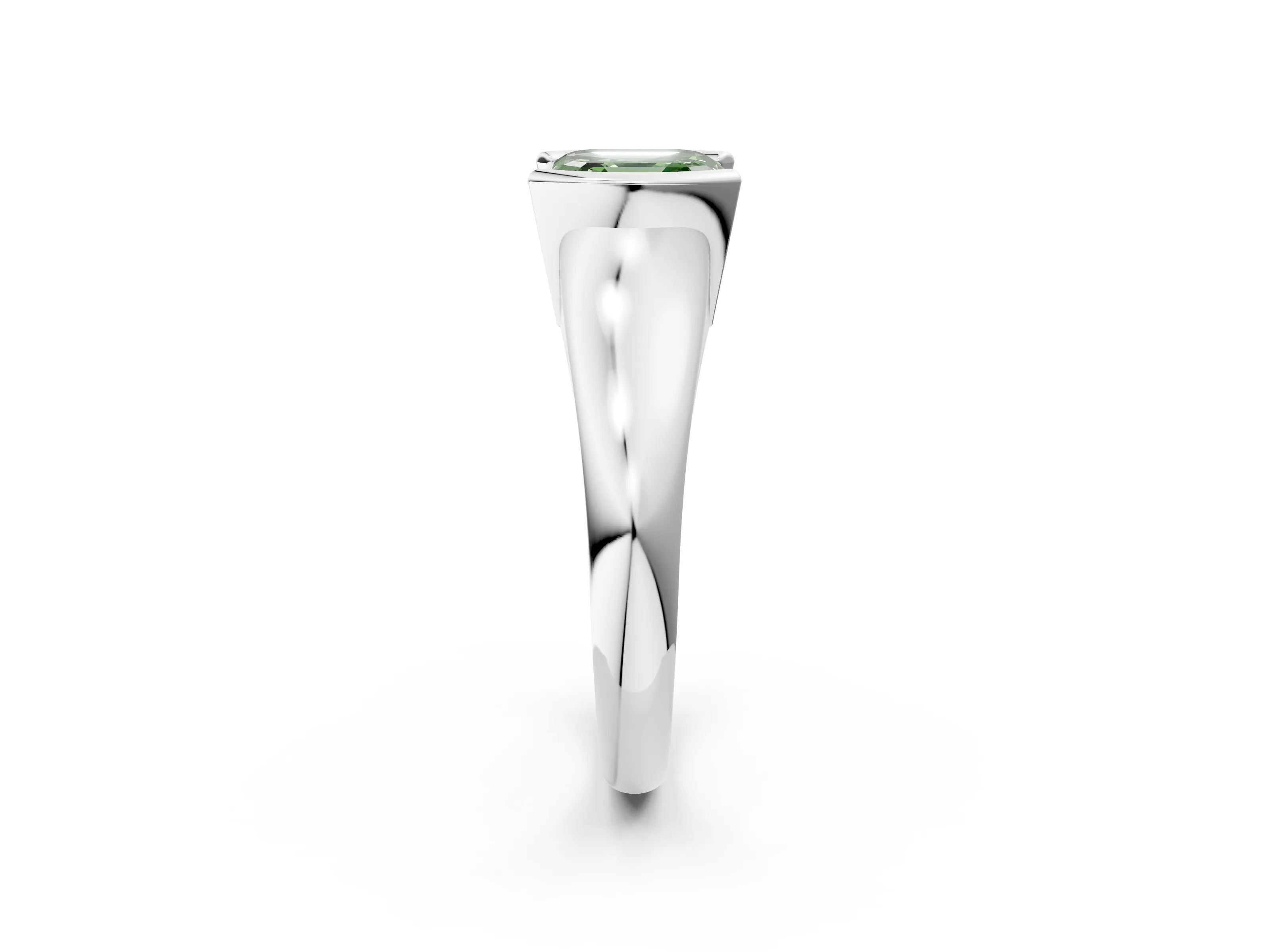 White gold Fancy Green Asscher Cut Solitaire Tension Set Diamond Ring with Split Shank Band_2