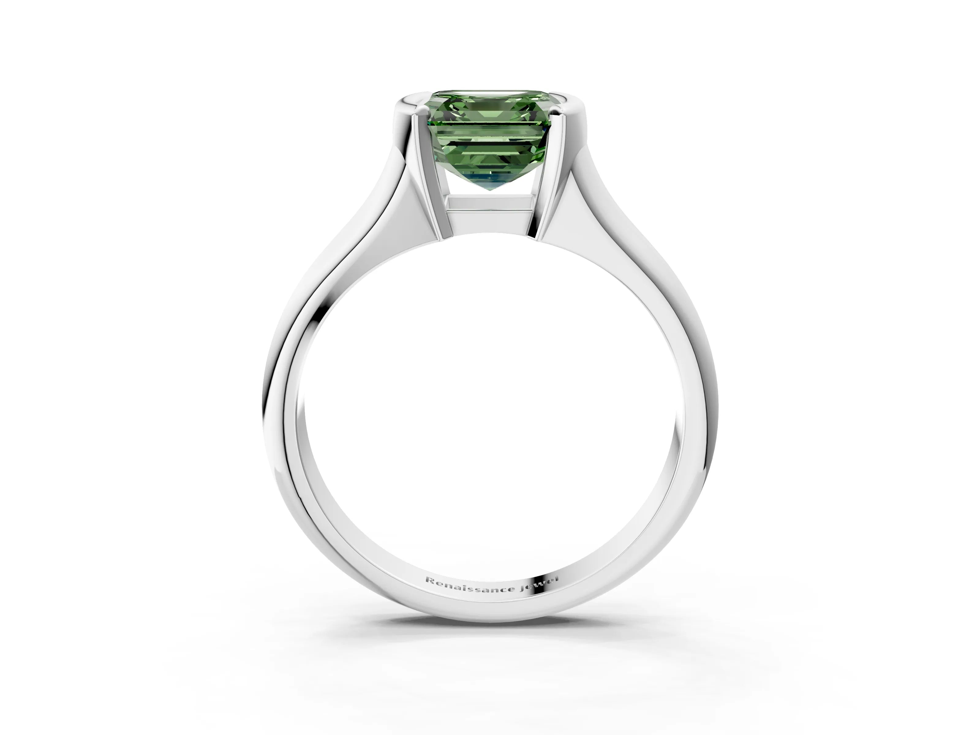 White gold Fancy Green Asscher Cut Solitaire Tension Set Diamond Ring with Split Shank Band_3