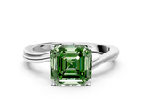 White gold Fancy Green Asscher  Cut Solitaire Twist Band Ring with Four-Prong Setting_17