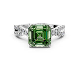 White gold Fancy Green Asscher Cut Solitaire Twist Pave Diamond Engagement Ring with Prong Setting_12