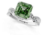 White gold Fancy Green Asscher Cut Solitaire Twist Pave Diamond Engagement Ring with Prong Setting_13