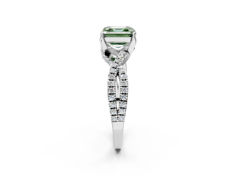 White gold Fancy Green Asscher Cut Solitaire Twist Pave Diamond Engagement Ring with Prong Setting_14
