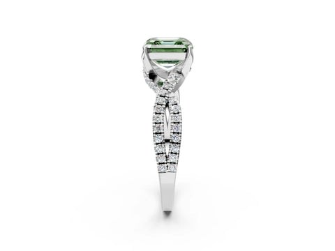 White gold Fancy Green Asscher Cut Solitaire Twist Pave Diamond Engagement Ring with Prong Setting_14