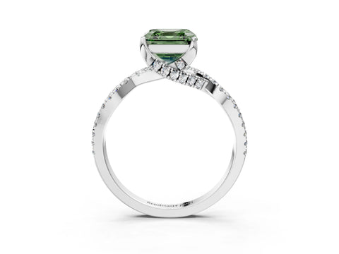 White gold Fancy Green Asscher Cut Solitaire Twist Pave Diamond Engagement Ring with Prong Setting_15