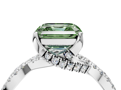 White gold Fancy Green Asscher Cut Solitaire Twist Pave Diamond Engagement Ring with Prong Setting_16