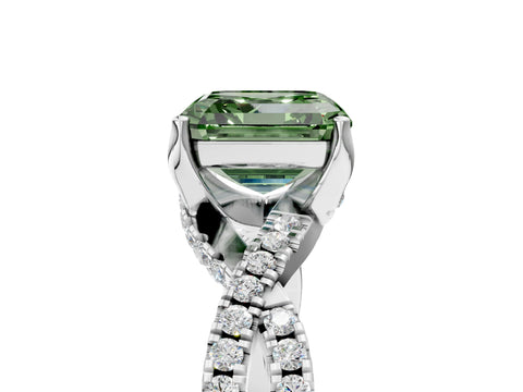 White gold Fancy Green Asscher Cut Solitaire Twist Pave Diamond Engagement Ring with Prong Setting_17