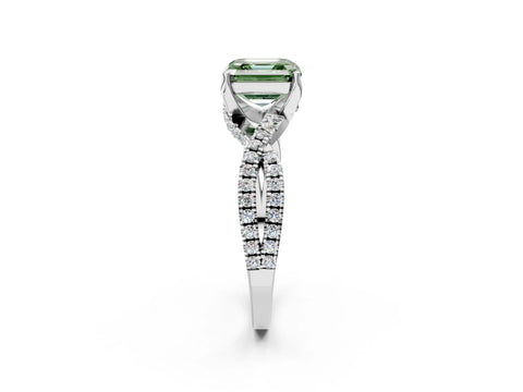 White gold Fancy Green Asscher Cut Solitaire Twist Pave Diamond Engagement Ring with Prong Setting_38