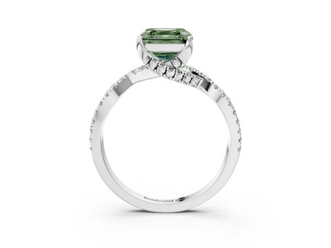 White gold Fancy Green Asscher Cut Solitaire Twist Pave Diamond Engagement Ring with Prong Setting_3