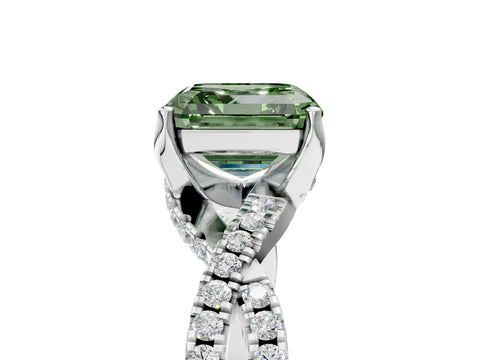 White gold Fancy Green Asscher Cut Solitaire Twist Pave Diamond Engagement Ring with Prong Setting_5