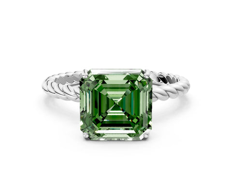 White gold Fancy Green Asscher Cut Solitaire Twisted Band 4-Prong Ring_36