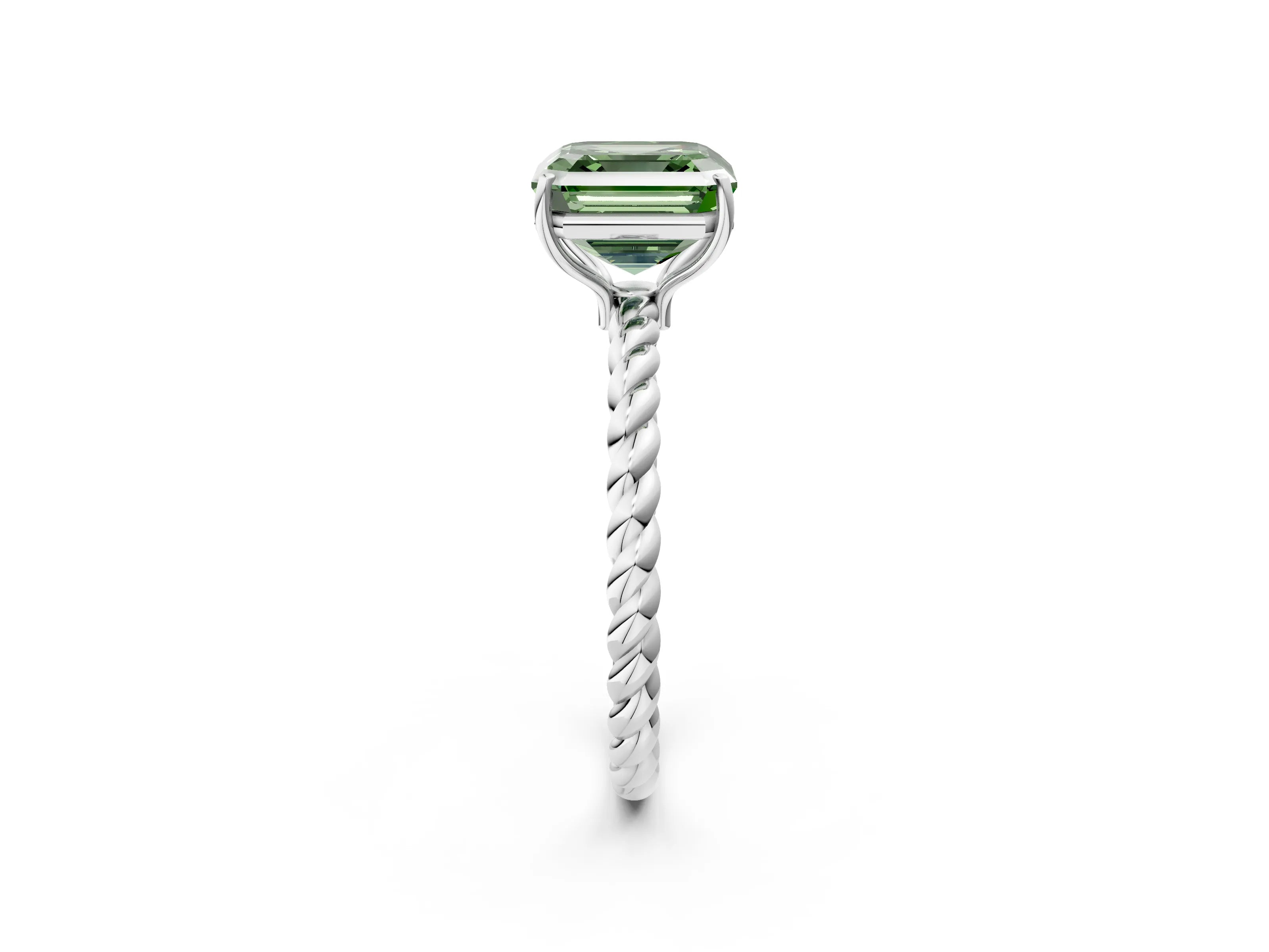 White gold Fancy Green Asscher Cut Solitaire Twisted Band 4-Prong Ring_38