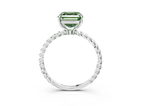 White gold Fancy Green Asscher Cut Solitaire Twisted Band 4-Prong Ring_39