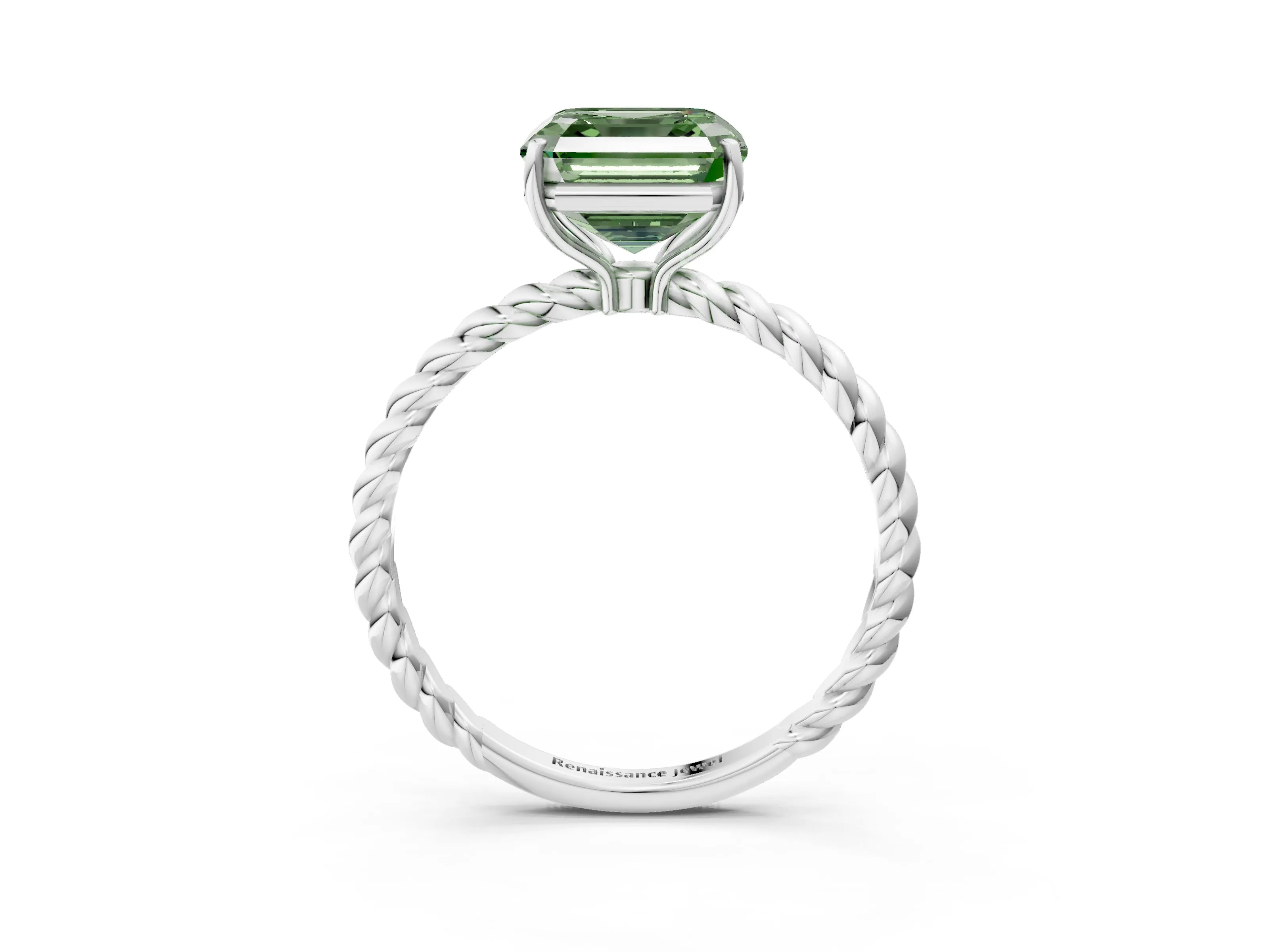 White gold Fancy Green Asscher Cut Solitaire Twisted Band 4-Prong Ring_39