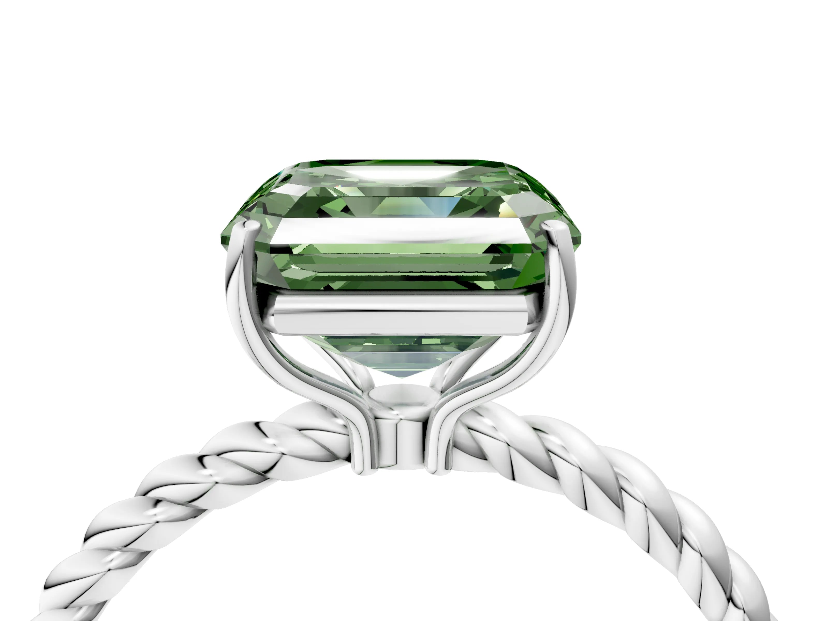 White gold Fancy Green Asscher Cut Solitaire Twisted Band 4-Prong Ring_40