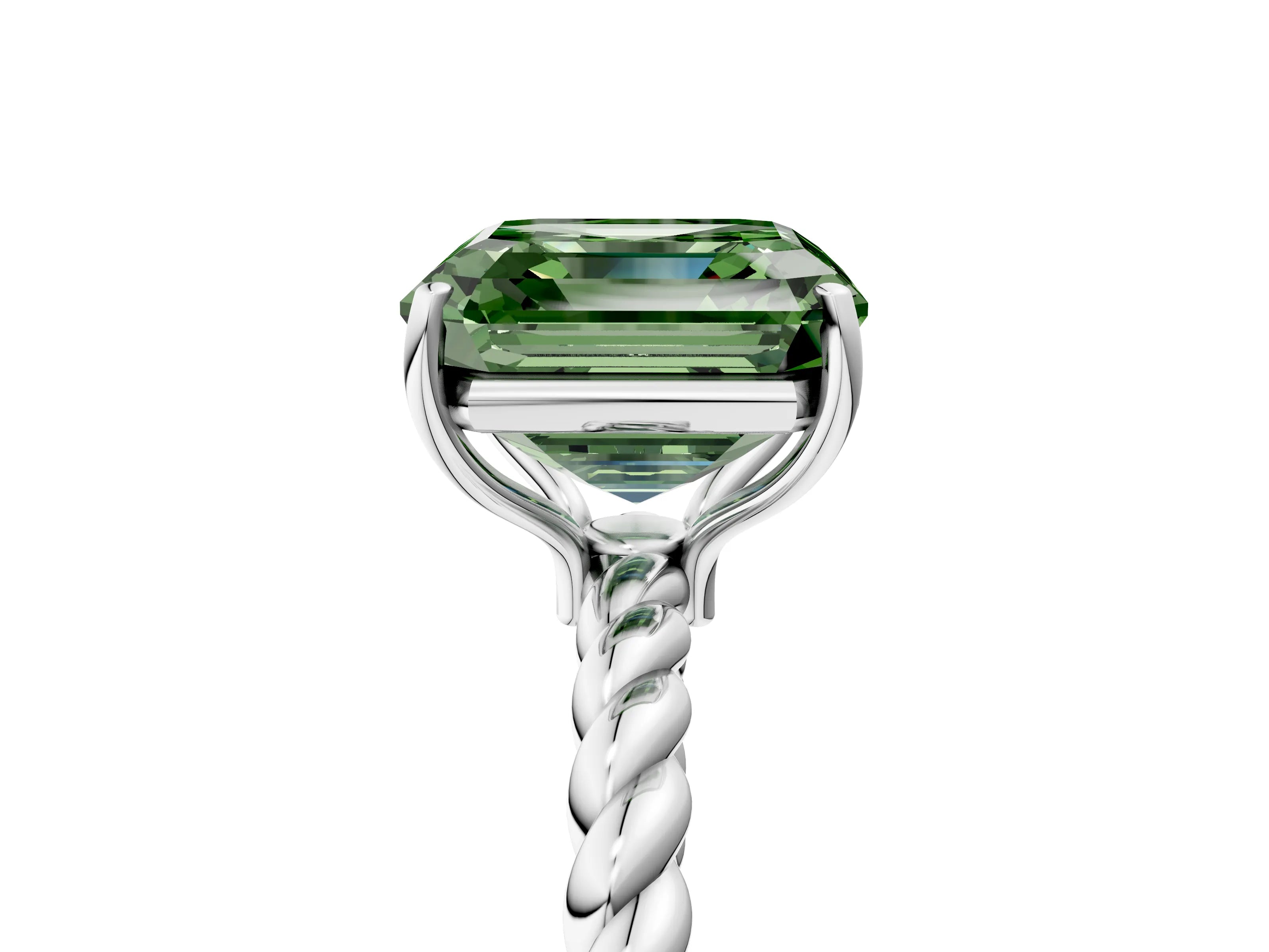White gold Fancy Green Asscher Cut Solitaire Twisted Band 4-Prong Ring_41